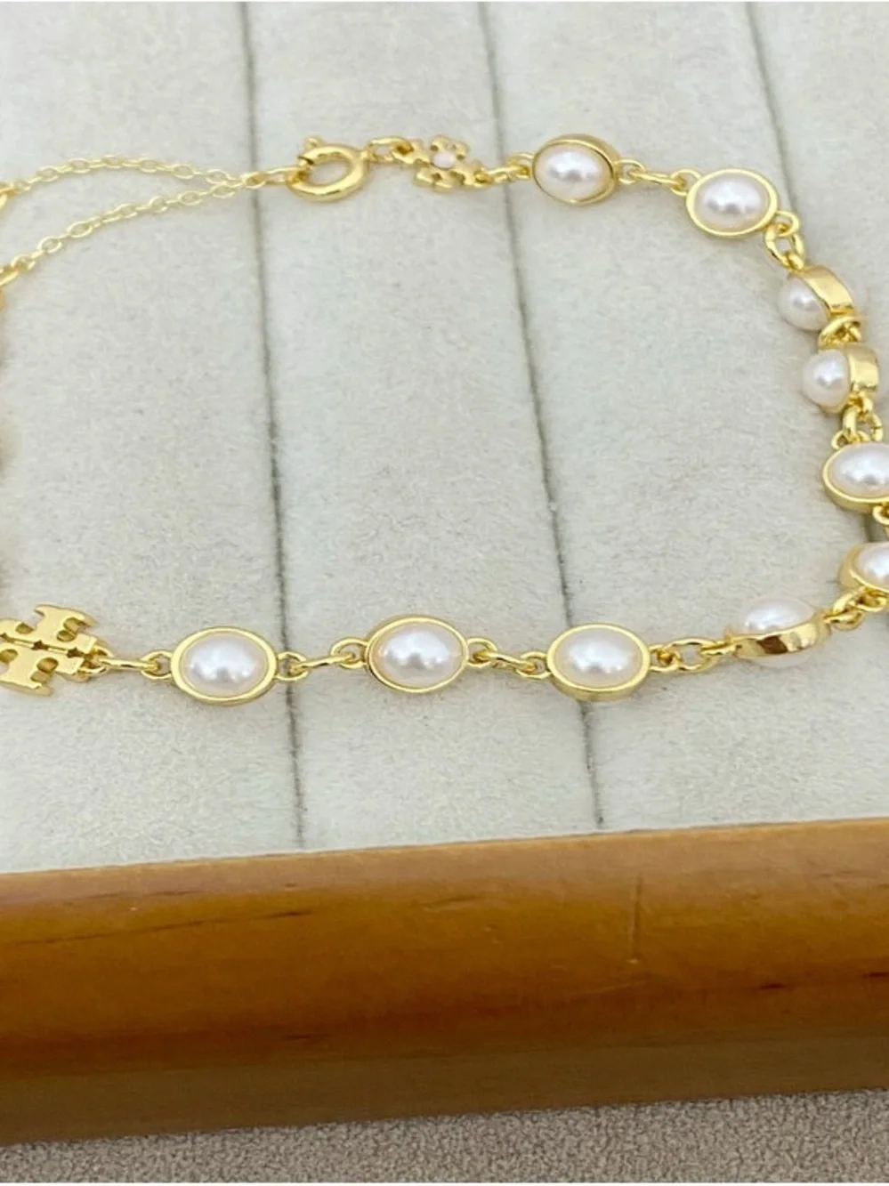 Tory Burch Gold Pearl Link Bracelet
